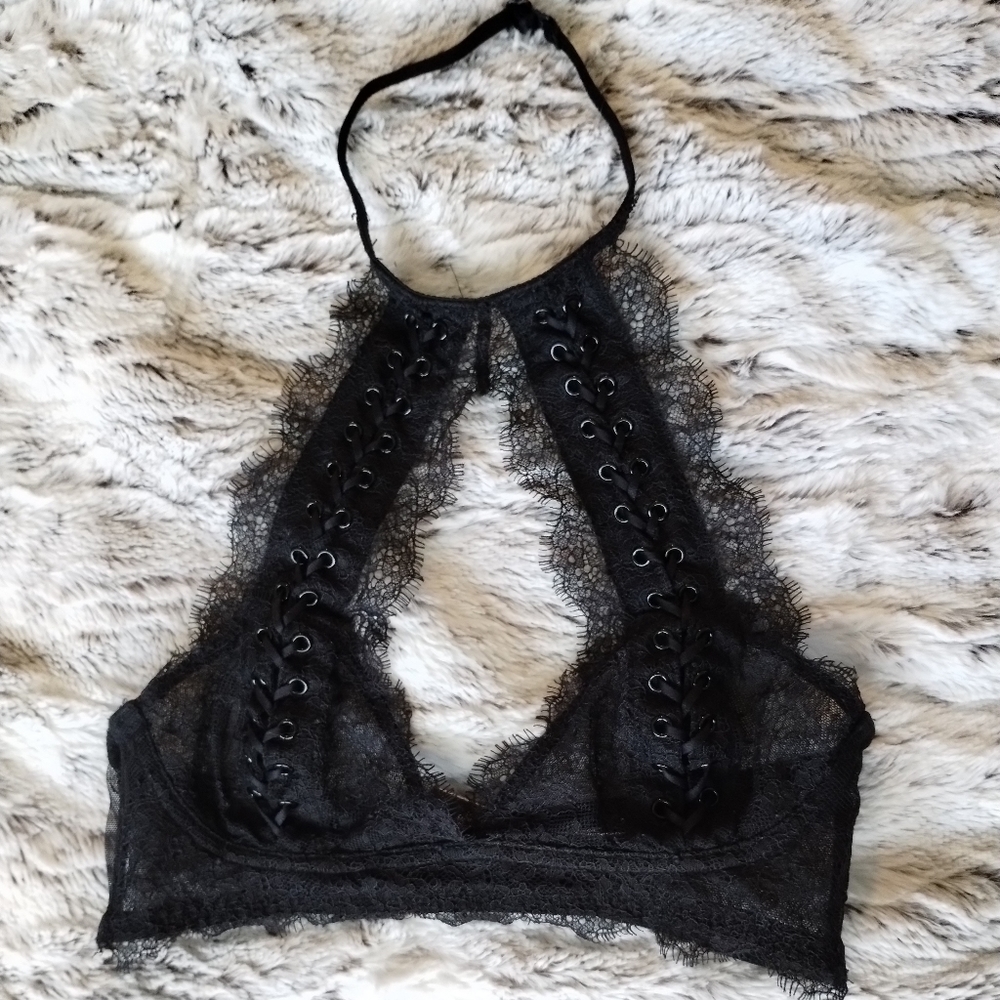 Victoria's Secret High-Neck Black Lace Goth Cut Out Bralette